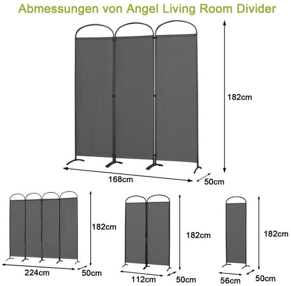 Angel Living Paravent 3-tlg. klappb. freisteh. Raumteiler/Sichtschutz f. Innen, Sichtschutz Faltbar mit Metallrahmen Polyester 168x182cm
