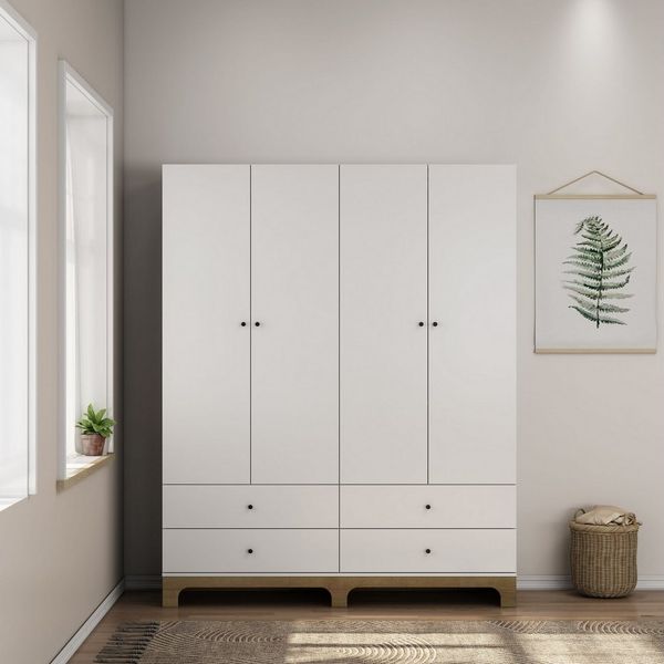OTTO home Kleiderschrank Oslo Schlafzimmerschrank Garderobe weiß Landhaus Schlafzimmerschrank mit 4 Türen und 4 Schubladen, Breite 160cm