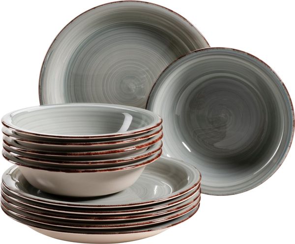 Mäser 931493 Lumaca Teller-Set für 6 Personen im modernen Vintage Look, Tafelservice, handbemalt, Steingut, blau, 12-teilig (1 Set)