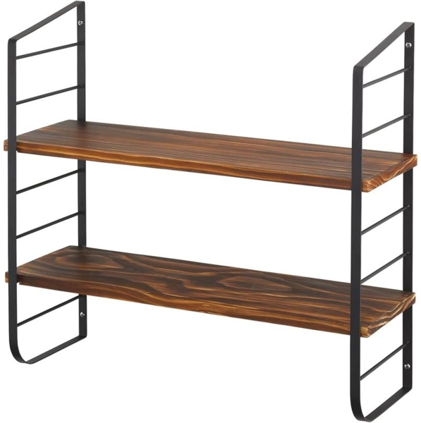 Wandregal 2 Böden Holz MDF Hängeregal Metall naturfarben/schwarz 60cm mDesign