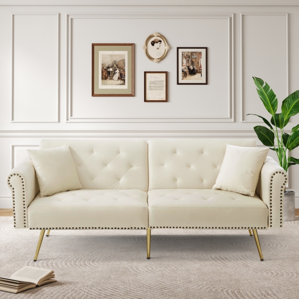 2-Sitzer Schlafsofa Samt Beige, 173x75x70 cm, verstellbare Rückenlehne
