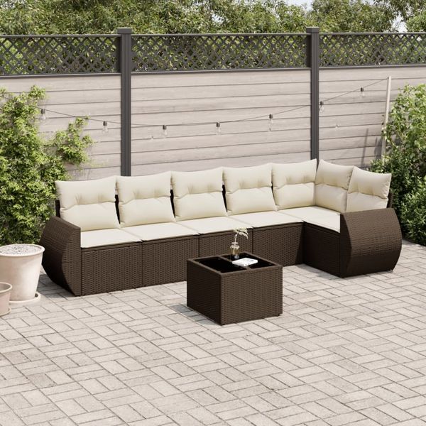 vidaXL 7-tlg. Garten-Sofagarnitur mit Kissen Braun Poly Rattan 3253740