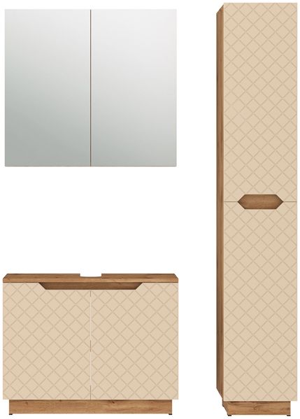 Badmöbel-Set Lotta Eiche/Kaschmir mit Kachelstruktur 3 Teile Vicco