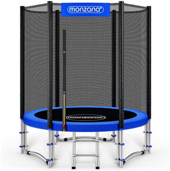 Monzana Trampolin, maximal belastbar bis 50 kg, TÜV SÜD GS Zertifiziert, inkl. verstärktem Sicherheitsnetz, Leiter, Randabdeckung & Zubehör, Ø 183 cm