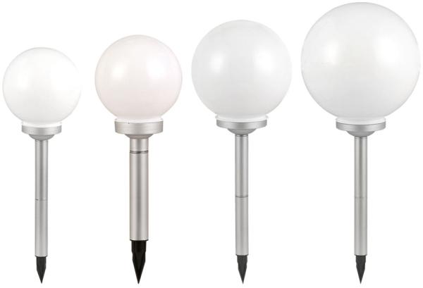 4er Set LED Solar Kugelleuchten in verschiedenen Größen