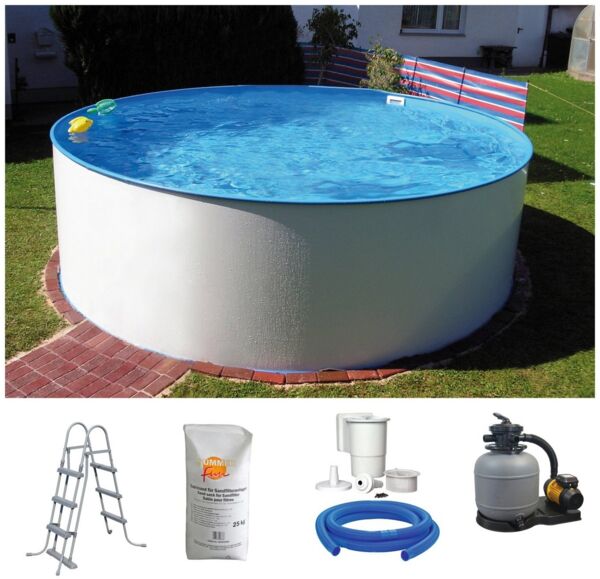 Waterman Rundpool Stahlwandpool Set (5-teilig) hoch rund 450x120 c (Komplett-Set), verzinkte Stahlwand