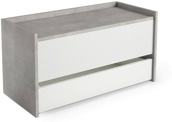 Dmora Brust Sogno, modernes Eingangsmöbel mit Schuhregal, Truhentruhe mit zwei Behältern, 100 % Made in Italy, 90 x 40 x 46 cm, Weiß und Zement,