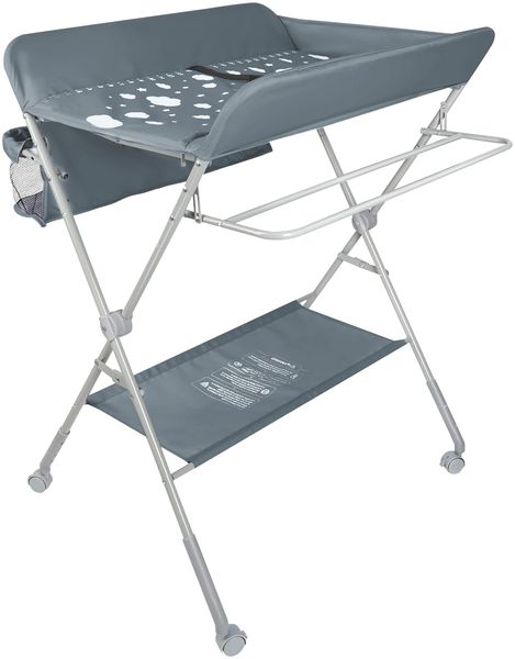 Baby Klappbarer Wickeltisch,Mobiler Wickeltisch mit Rollen und Wickelauflage,Wasserdicht und Höhenverstellbar,Baby Wickelkombi mit Ablagefächern-80 * 58 * 90 cm-dunkelgrau