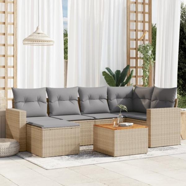 vidaXL 7-tlg. Garten-Sofagarnitur mit Kissen Beige Poly Rattan 3256556