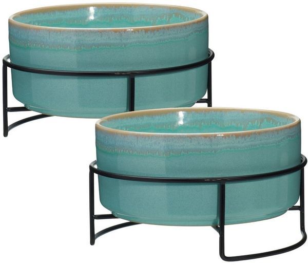 Koopman Futternapf Hundenapf Katzennapf Fressnapf 17x10cm Keramik 2er Set, Keramik, Mintgrün, Keramik, 1 Liter je Napf, Metall, Standsicher