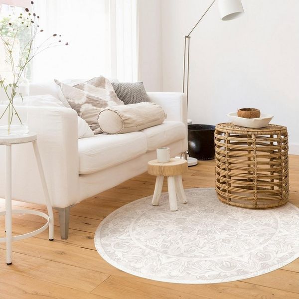 Bilderdepot24 Teppich Vinyl Wohnzimmer Schlafzimmer Flur Küche Mandala modern, rund - beige glatt, nass wischbar (Küche, Tierhaare) - Saugroboter & Bodenheizung geeignet