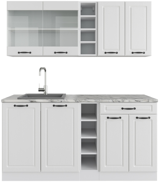 Singleküche R-Line Weiß Landhaus/Weiß 160 cm ohne Arbeitsplatte Vicco