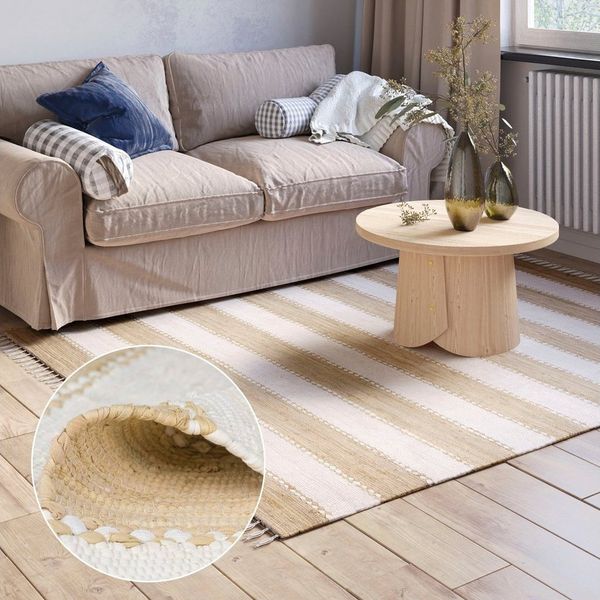 Myflair Möbel & Accessoires Teppich Karim, rechteckig, Höhe: 10 mm, Handweb Teppich, gestreift, 90% Baumwolle, handgewebt, mit Fransen