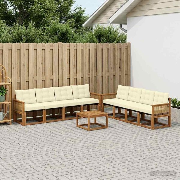 vidaXL Outdoor-Sofagarnitur mit Kissen 9 pcs Natur und Creme 3381858
