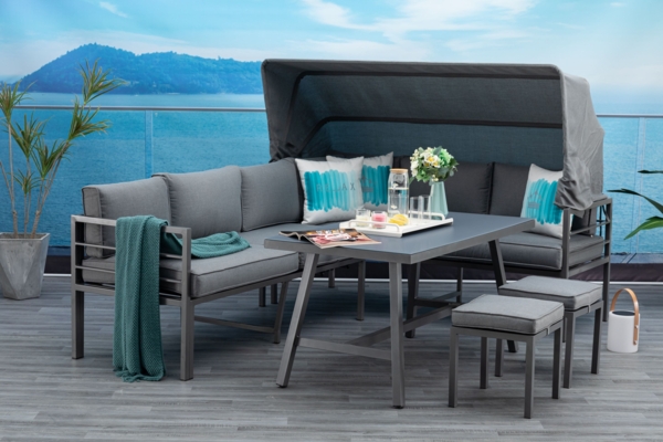 Mandalika 'Sheffield' Dining-Ecklounge 3-in-1, mit Sonnendach, grau/anthrazit