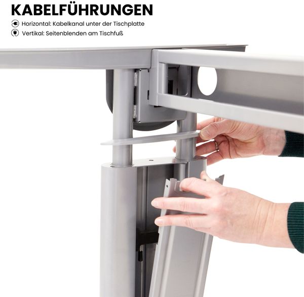bümö höhenverstellbarer Schreibtisch U-Serie 180x80 Nussbaum, Gestell in Silber - großer PC Tisch für's Büro manuell höhenverstellbar, Computertisch verstellbar, US-19-N-S Bild 2