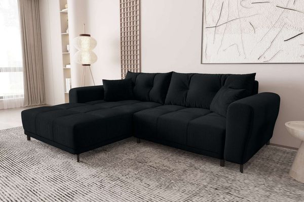 99rooms Massimo Ecksofa Cordstoff POSO Schwarz mit Schlaffunktion Links