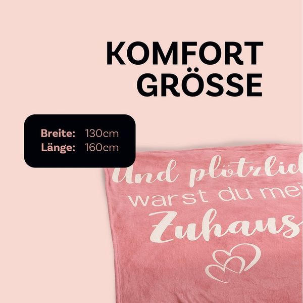 Wohndecke Flanell mit Spruch "Zuhause", Bestlivings, 130x160 cm, flauschig, wärmend, pflegeleicht (bei 40°C waschbar)