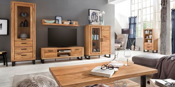 Home affaire Sideboard (1 St), Industriestil, Teilmassiv Eiche, schwarze Elemente, Modern