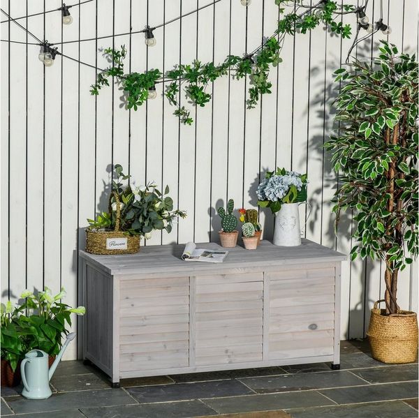 Outsunny Geräteschrank Aufbewahrungsbox, Gartentruhe, wetterbeständig (Kissenbox, 1-St, Gartenbox) für Garten, Balkon, Hellgrau