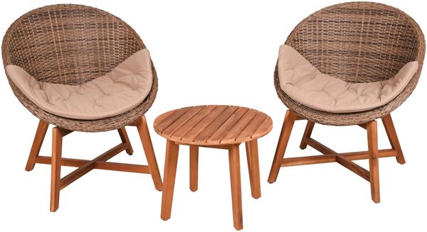 Balkonmöbel-Set AMINA mit Auflage - Akazie, Braun, gebürstet | Gartenmöbel-Set Gartengarnitur Garten-Sitzgruppe Essgruppe Balkon-Set