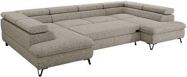 MKS Möbel 'Pablo U-Form' Wohnlandschaft mit Bettkasten, Hellgrau, Struktur, T25 Topper Bild 6