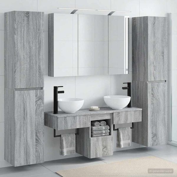 vidaXL Badezimmermöbel-Set 6 pcs Grau Sonoma Ingenieurholz und Glas 3407180