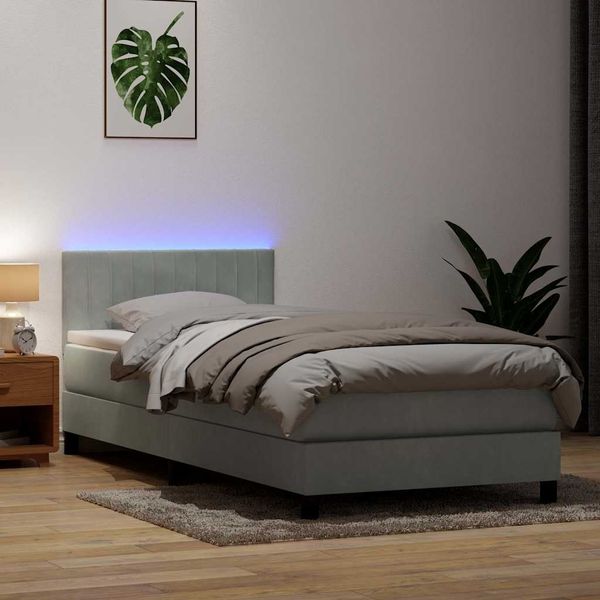 vidaXL Boxspringbett mit Matratze & LED Hellgrau 80x220 cm Samt 3317097