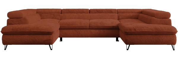 Ecksofa U-Form, mit Bettkasten, Bettfunktion und Einstellbare Kopfstützen, Sofa big XXL - PETER U - Orange Plüsch - Topper T25 Bild 6