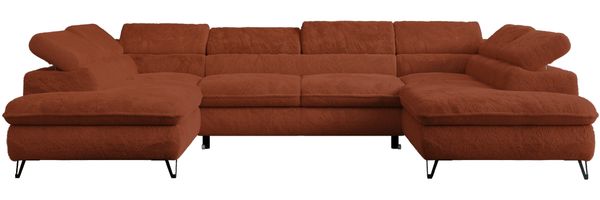 Ecksofa U-Form, mit Bettkasten, Bettfunktion und Einstellbare Kopfstützen, Sofa big XXL - PETER U - Orange Plüsch - Topper T25 Bild 7