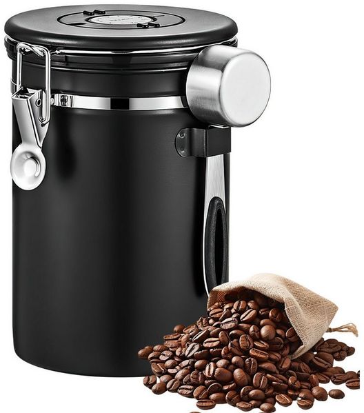 Refined Living Kaffeedose Vorratsdose luftdicht Edelstahl Kaffeebehälter 2800 ml mit Messlöffel, (mit Datumsmarkierung Aufbewahrungsdose Kaffeebohnen Aufbewahrung, 1-tlg), Bohnen Behälter Vorratsglas Aufbewahrungsdose mit Luftdichtem Deckel