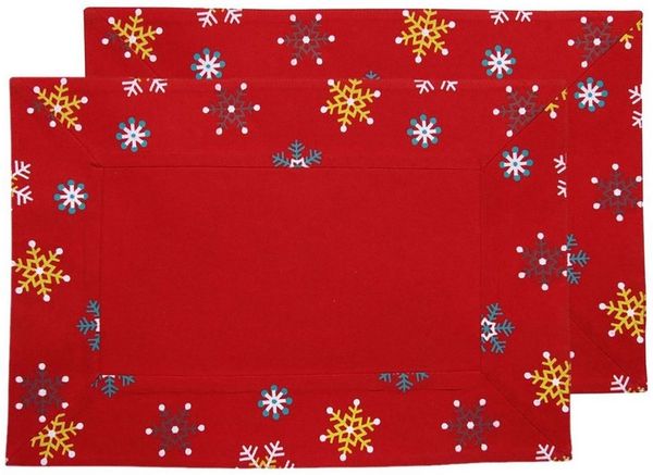 Homescapes Platzset Rotes Tischset Weihnachten mit Schneeflocken – 2er-Set, 30 x 45 cm