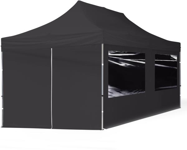 3x6 m Faltpavillon, ECONOMY Alu 32mm, Seitenteile mit Panoramafenstern, schwarz Bild 2