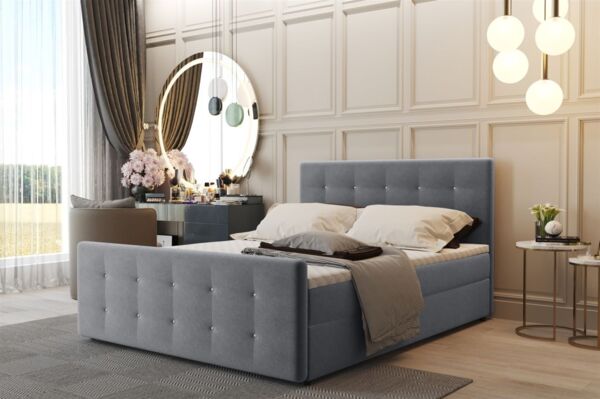 Boxspringbett Schlafzimmerbett CARLOS 200x200 cm Stoff Soro Grau inkl. Bettkasten
