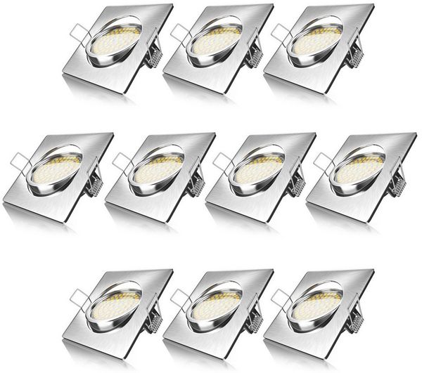 Brandson LED Einbaustrahler schwenkbarer Deckenspot Edelstahl Optik, 320 Lumen, Warmweiß, 10er Set, Ultra Flache Einbauleuchte, Slim Einbauspot, Deckenstrahler eckig