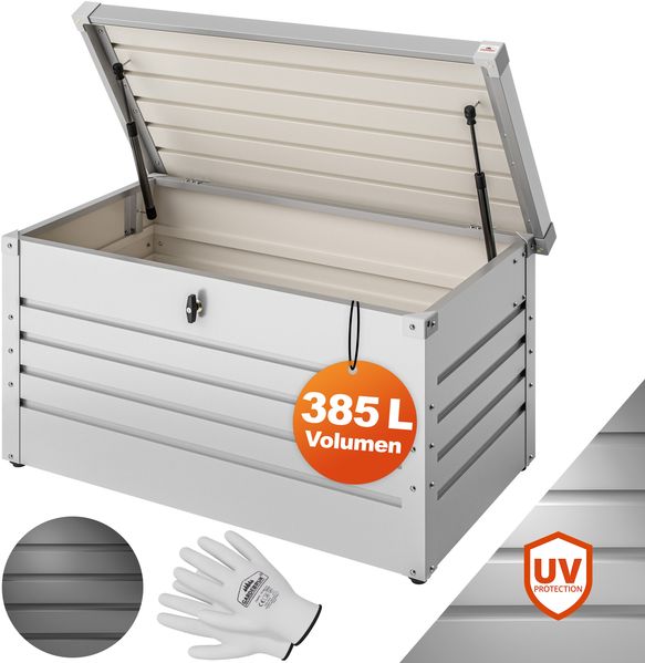 Gardebruk Gartentruhe aus pulverbeschichtetem Metall, 360L, abschließbar, weiß, 120 x 62 x 63 cm