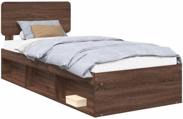 vidaXL Bettrahmen Braun Eichen-Optik 90 x 190 cm Massives Kiefernholz 3412138