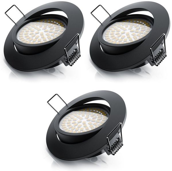 Brandson LED Einbaustrahler dimmbar & schwenkbar, Deckenspots, Aluminium Rahmen, schwarz, Dimmfunktion, Schwenkmechanismus (40° vertikal), LED fest integriert, warmweiß, Einbauleuchte / Spots ultra flach, Abstrahlwinkel 120 Grad, 3er Set