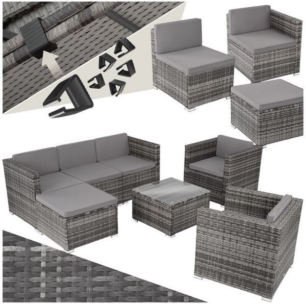 tectake Loungeset Rattan Lounge, (Set, 7-tlg), für 5 bis 6 Personen
