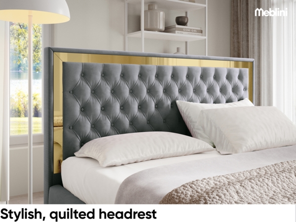 MEBLINI Polsterbett 160x200 mit Lattenrost und Matratze – ARONA GOLD – Dunkelgrau Samt – Doppelbett mit Bettkasten - Stauraumbett - Kopfteil Bett mit Stauraum Bild 4