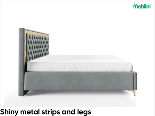 MEBLINI Polsterbett 160x200 mit Lattenrost und Matratze – ARONA GOLD – Dunkelgrau Samt – Doppelbett mit Bettkasten - Stauraumbett - Kopfteil Bett mit Stauraum Bild 5