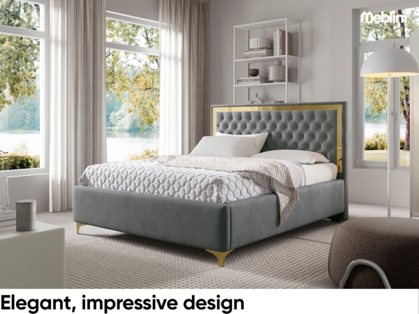 MEBLINI Polsterbett 160x200 mit Lattenrost und Matratze – ARONA GOLD – Dunkelgrau Samt – Doppelbett mit Bettkasten - Stauraumbett - Kopfteil Bett mit Stauraum Bild 3