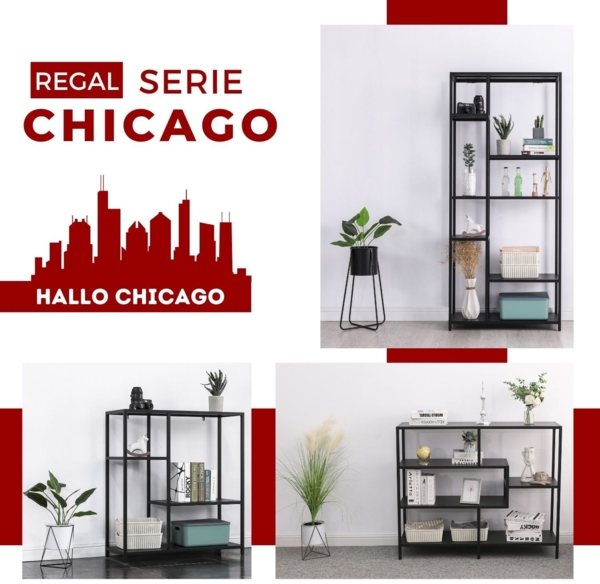 Coemo Regal Chicago M Raumteiler aus Metall mit 5 Ablageflächen Schwarz Bild 7