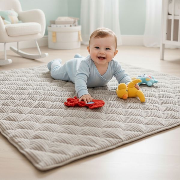 Sanosoft® Soft-Cord Krabbeldecke - rutsch- & wasserfest - Öko Tex & Made in Germany Natur 120x120cm