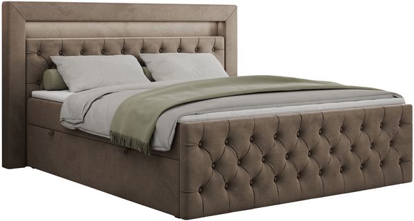 Mks Möbel 'Gold-9' Boxspringbett mit Bettkasten und LED-Beleuchtung, 180x200 cm, Braun, Velours, Hart (H4) Bild 3