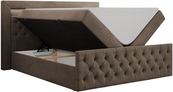 Mks Möbel 'Gold-9' Boxspringbett mit Bettkasten und LED-Beleuchtung, 180x200 cm, Braun, Velours, Hart (H4) Bild 4