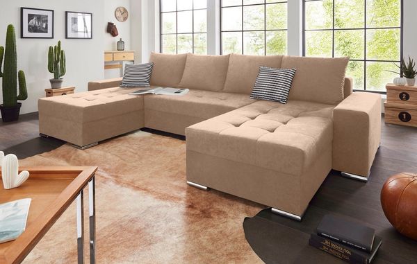 COLLECTION AB Wohnlandschaft Josy XL U-Form, Breite: 313 cm, Bettfunktion, Bettkasten & 2 Zierkissen, Federkern