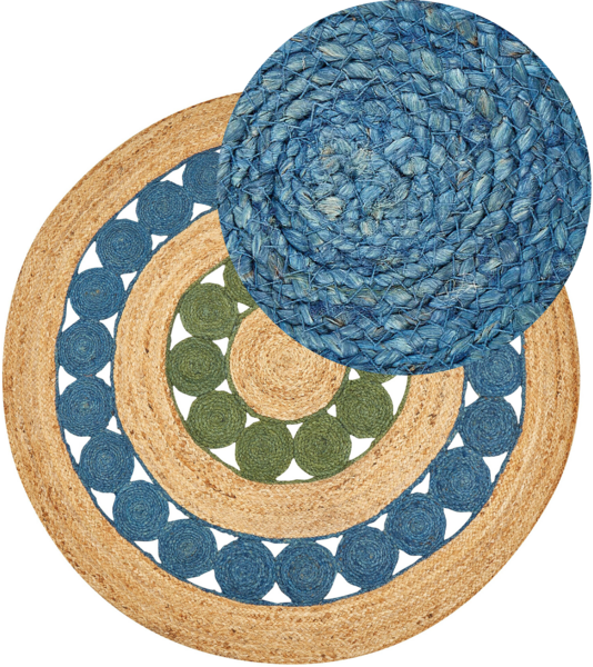 Teppich Jute blau grün ⌀ 140 cm Kurzflor HOVIT