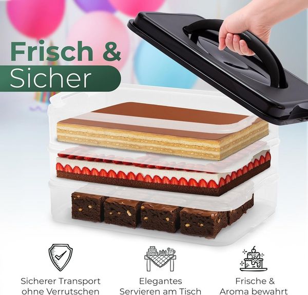 Novaliv Aufbewahrungsbox 31156-31157-31218-2x, Novaliv Kuchen-Transportbox mit zwei Etagen und Deckel und Einlage (Re