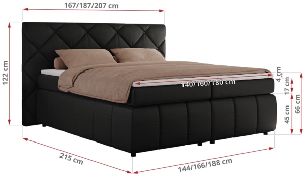Boxspringbett, Doppelbett, Polsterbett mit Matratzen und Kopfteil - RITA - 160 x 200 cm - Schwarz Kunstleder - H3 Bild 4